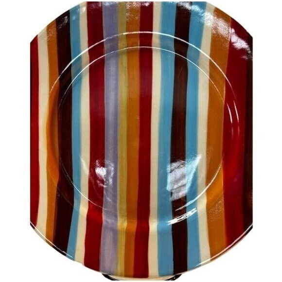 Pier 1 Imports Urban Groove Stripe Hand Painted Stoneware 11" Dinner Plate EUC - Picture 2 of 4